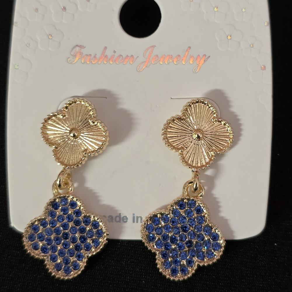 Gold and Blue Fashion Jewelry Earrings